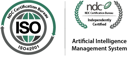 NDC ISO 42001 certification visual from the live NDC site