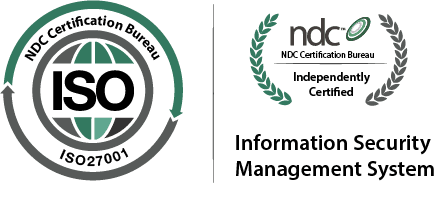NDC ISO 27001 certification visual from the live NDC site