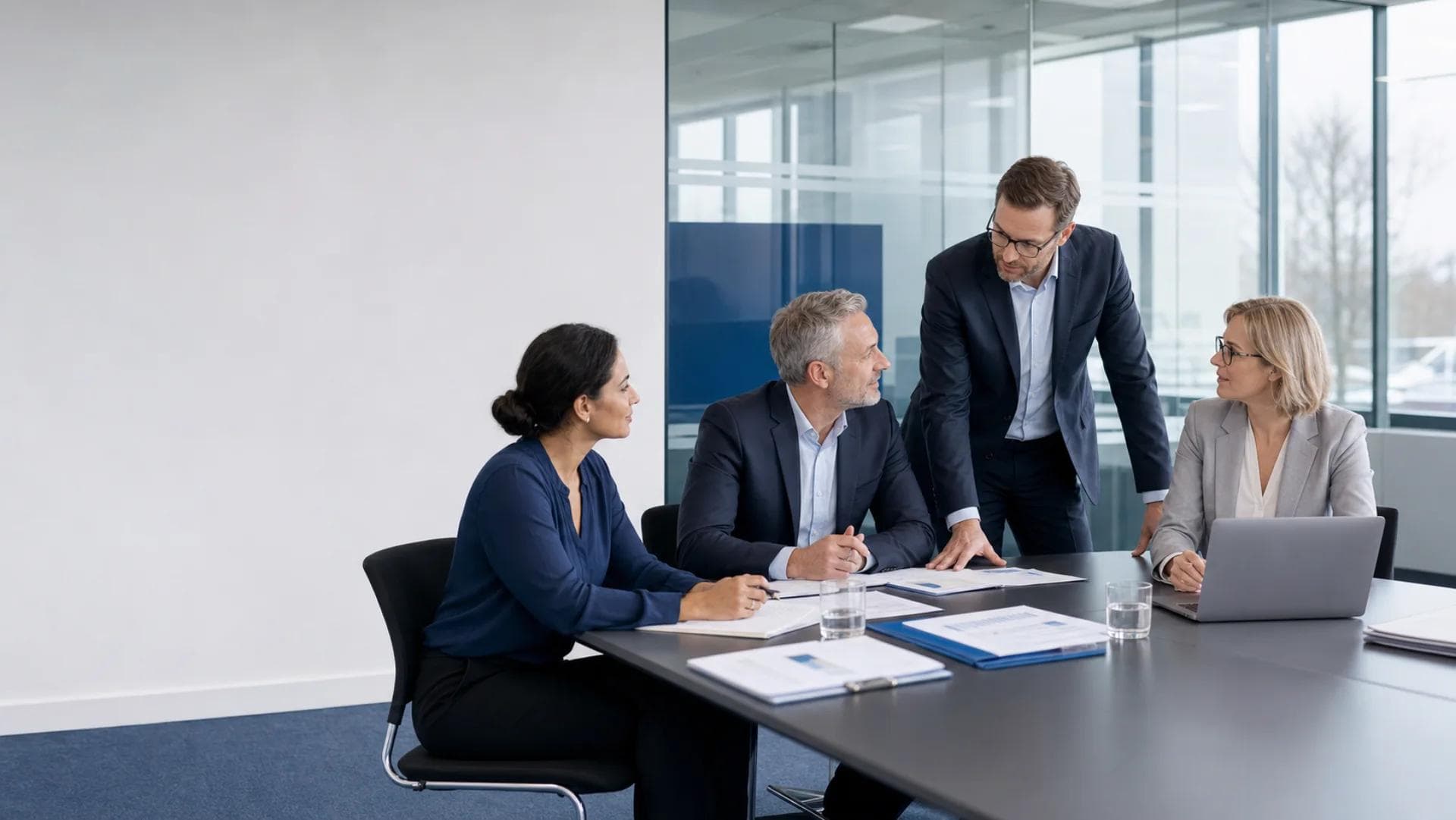 NDC certification professionals collaborating with a client team in a modern meeting room