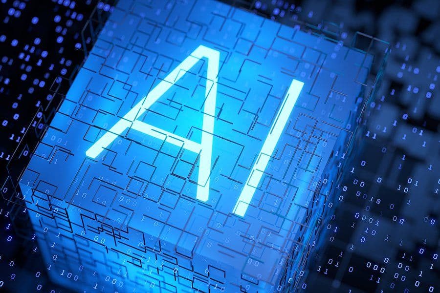 AI technology illustration with circuit board and binary code
