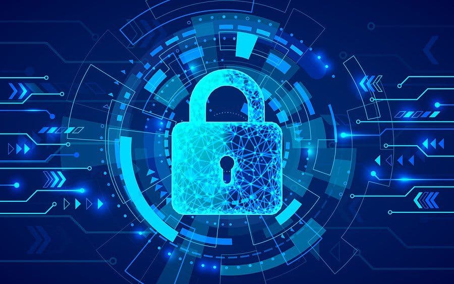 Digital cybersecurity illustration with circuit board patterns